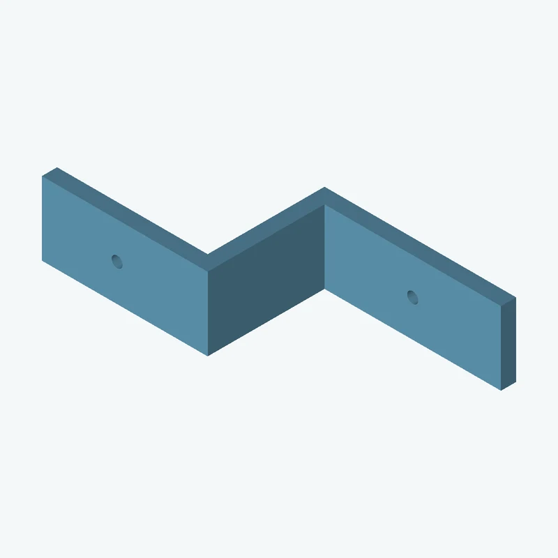 Z-bracket: base leg 75.59 mm, vertical leg 52.1 mm, top leg 65.4 mm, 28.9 mm wide, 6 mm thick; 1 × Ø4.3 mm hole per leg — 2340