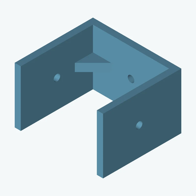 C-channel bracket: base leg 86.79 mm, vertical leg 76.9 mm, 55 mm wide, 6 mm thick; 1 × Ø6.4 mm hole per leg; 7.8 mm corner gusset — 2342