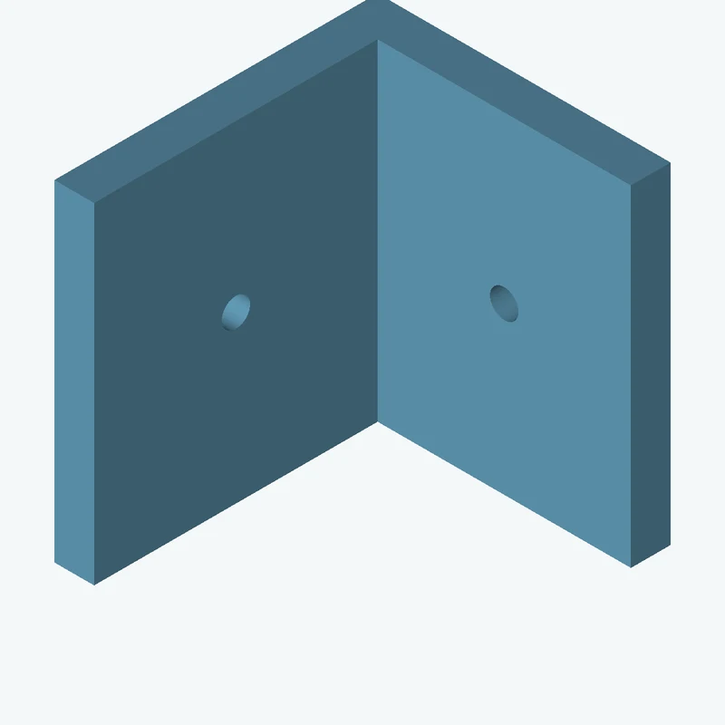 L-bracket: base leg 44.23 mm, vertical leg 48.8 mm, 50 mm wide, 6 mm thick; 1 × Ø4.3 mm hole per leg — 2377