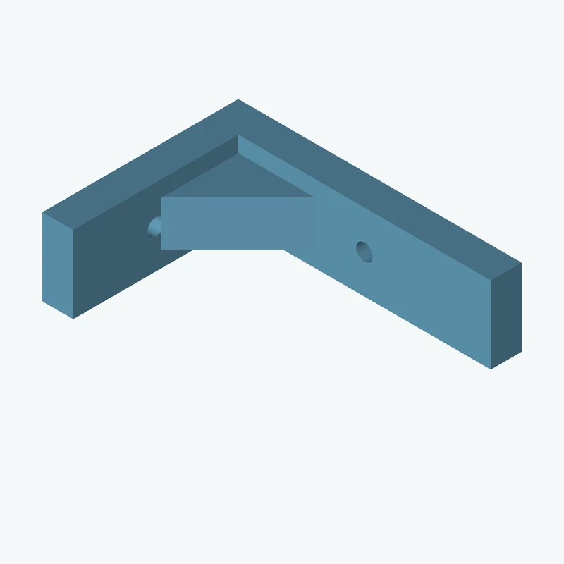 L-bracket: base leg 73.43 mm, vertical leg 50.8 mm, 20 mm wide, 8 mm thick; 1 × Ø4.3 mm hole per leg; 11.7 mm corner gusset — 2387