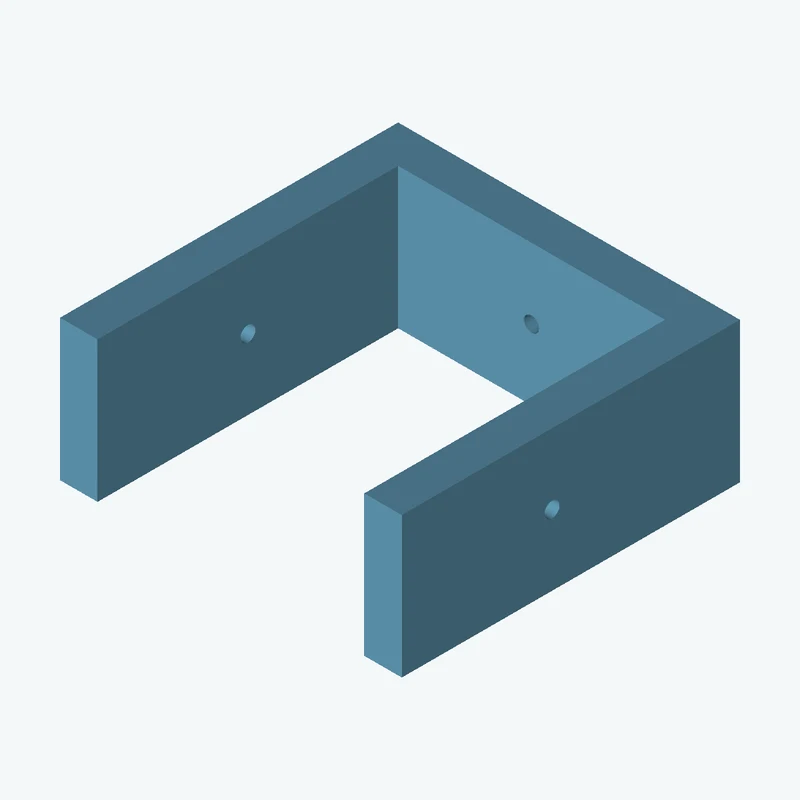 C-channel bracket: base leg 72.87 mm, vertical leg 72.1 mm, 30 mm wide, 8 mm thick; 1 × Ø3.2 mm hole per leg — 2605