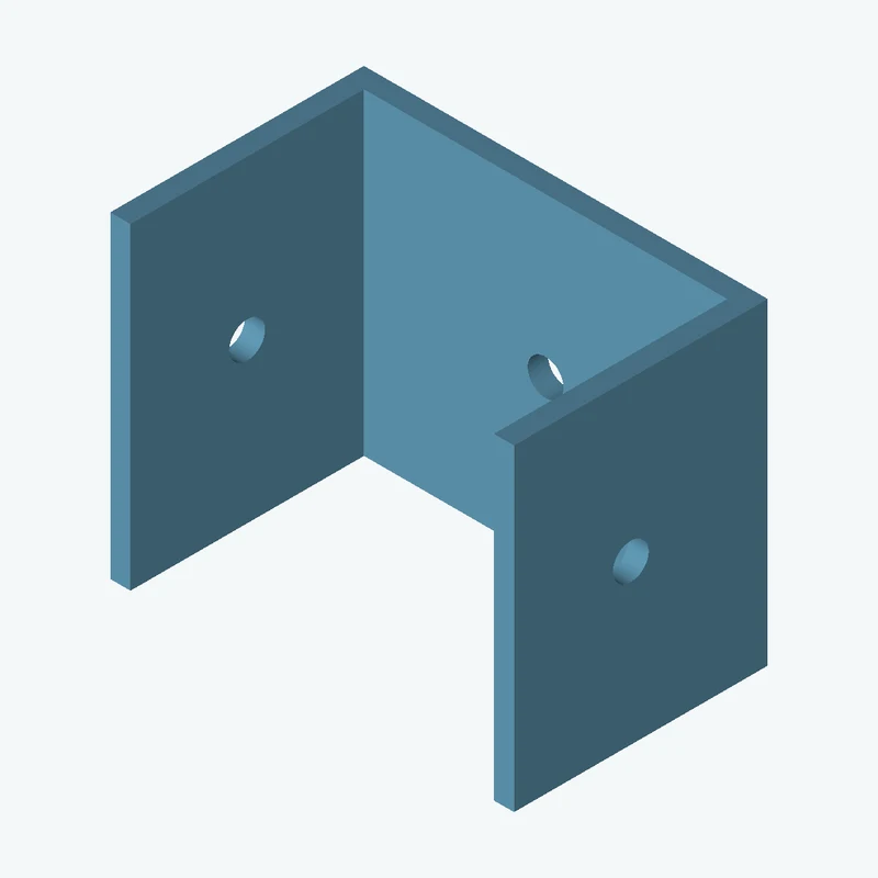 C-channel bracket: base leg 59.84 mm, vertical leg 37.6 mm, 47.05 mm wide, 3 mm thick; 1 × Ø5.3 mm hole per leg — 2632