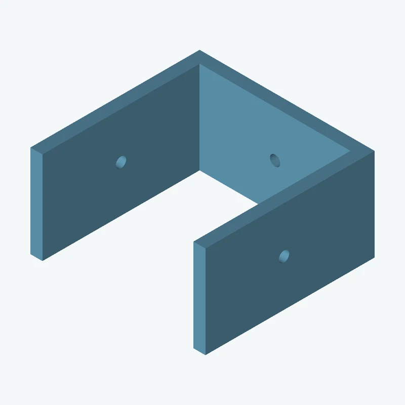 C-channel bracket: base leg 72.82 mm, vertical leg 70.4 mm, 38.42 mm wide, 5 mm thick; 1 × Ø4.3 mm hole per leg — 2649
