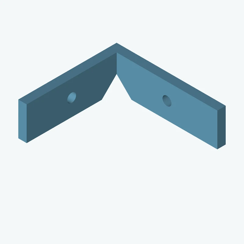 L-bracket: base leg 65 mm, vertical leg 58.6 mm, 20 mm wide, 5 mm thick; 1 × Ø5.3 mm hole per leg — 2673