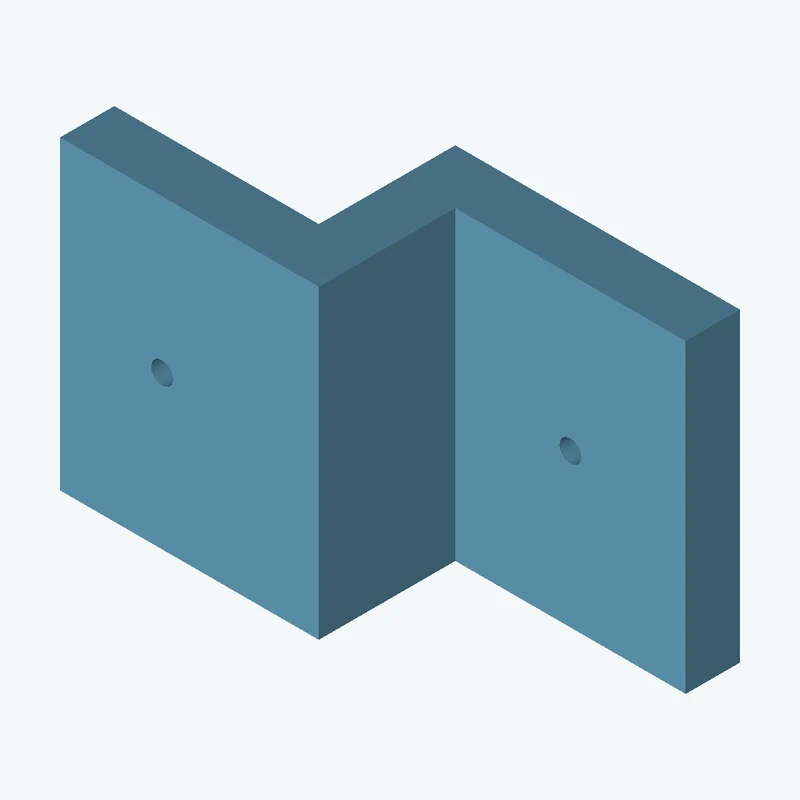 Z-bracket: base leg 41.91 mm, vertical leg 28.1 mm, top leg 38.1 mm, 45 mm wide, 8 mm thick; 1 × Ø3.2 mm hole per leg; 7.6 mm corn — 2684