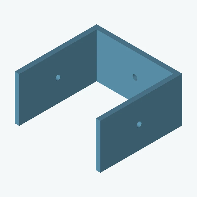 C-channel bracket: base leg 76.74 mm, vertical leg 73.4 mm, 40.24 mm wide, 4 mm thick; 1 × Ø4.3 mm hole per leg — 2707