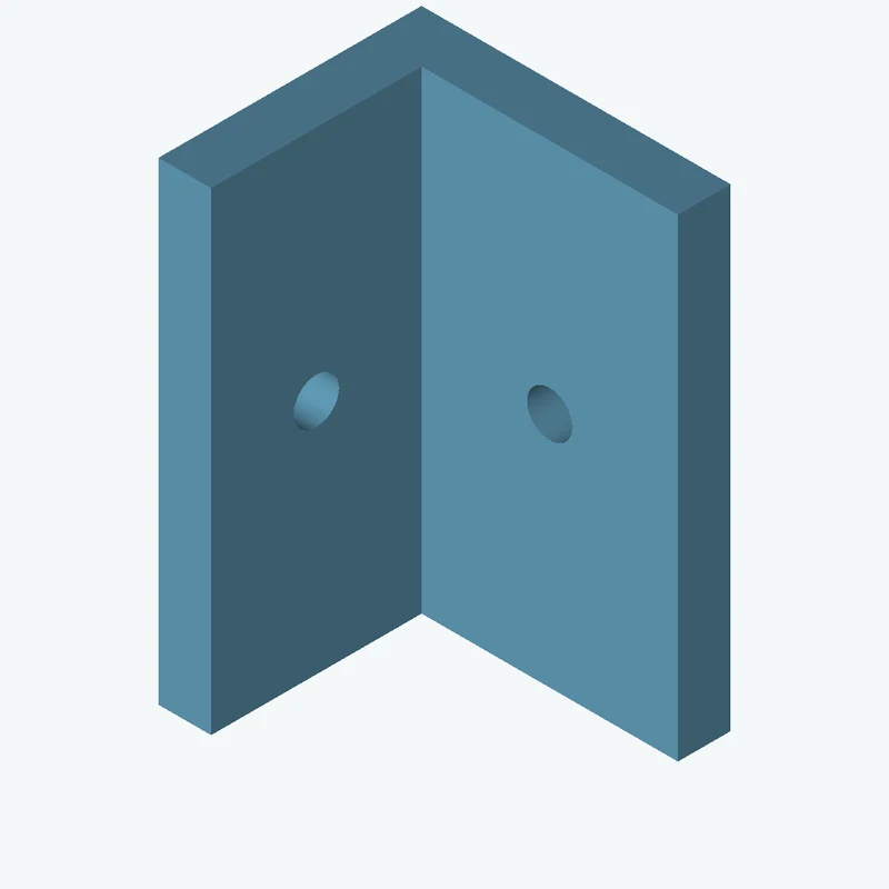 L-bracket: base leg 29.35 mm, vertical leg 25 mm, 45 mm wide, 5 mm thick; 1 × Ø4.3 mm hole per leg — 2740
