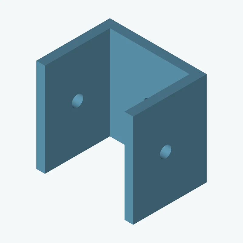 C-channel bracket: base leg 45 mm, vertical leg 34.2 mm, 43.54 mm wide, 4 mm thick; 1 × Ø5.3 mm hole per leg — 2748