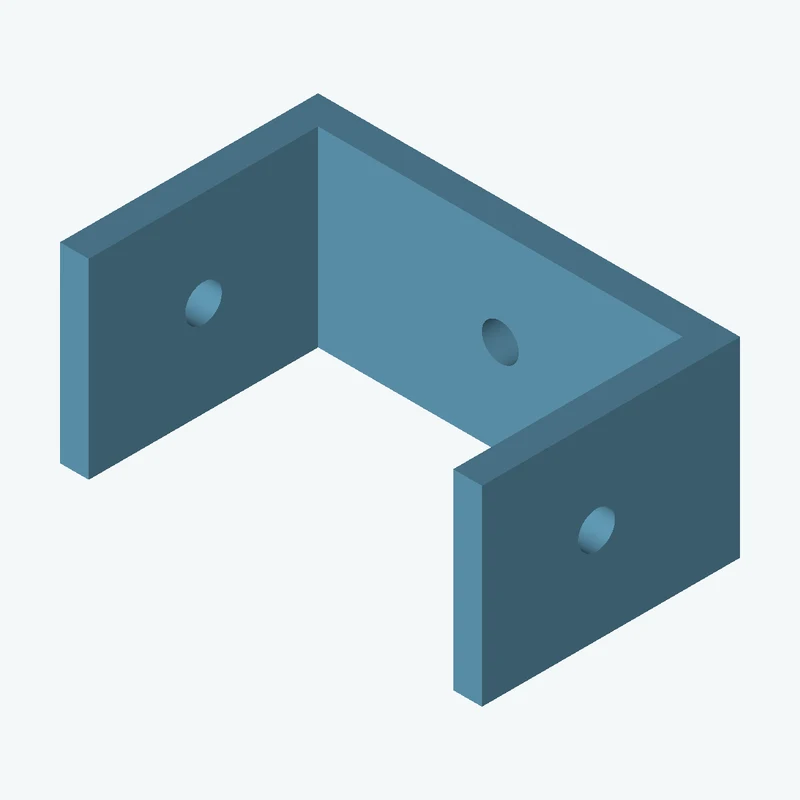 C-channel bracket: base leg 73.39 mm, vertical leg 44.9 mm, 33.29 mm wide, 5 mm thick; 1 × Ø6.4 mm hole per leg — 2760