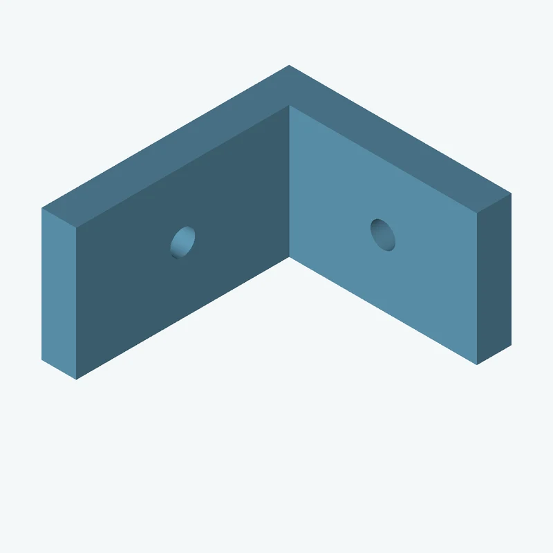 L-bracket: base leg 38.41 mm, vertical leg 42.8 mm, 22.74 mm wide, 6 mm thick; 1 × Ø4.3 mm hole per leg — 2797