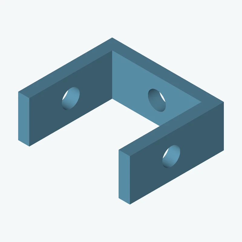 C-channel bracket: base leg 40.03 mm, vertical leg 33.7 mm, 15 mm wide, 4 mm thick; 1 × Ø6.4 mm hole per leg — 2913
