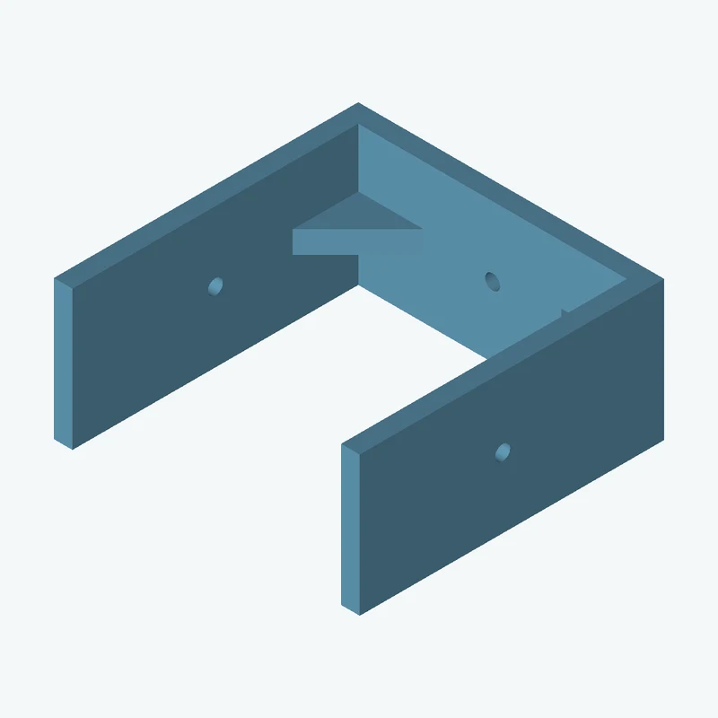 C-channel bracket: base leg 65.73 mm, vertical leg 65.4 mm, 30 mm wide, 4 mm thick; 1 × Ø3.2 mm hole per leg; 4.8 mm corner gusset — 2930