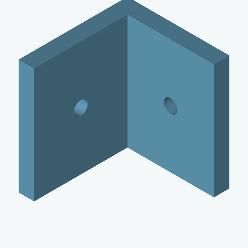 L-bracket: base leg 39.49 mm, vertical leg 42.2 mm, 44.6 mm wide, 6 mm thick; 1 × Ø5.3 mm hole per leg — 3013