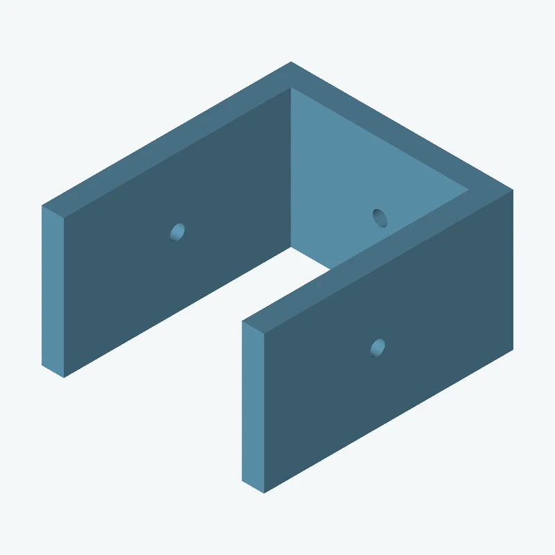 C-channel bracket: base leg 80.25 mm, vertical leg 90 mm, 50 mm wide, 8 mm thick; 1 × Ø5.3 mm hole per leg — 3085
