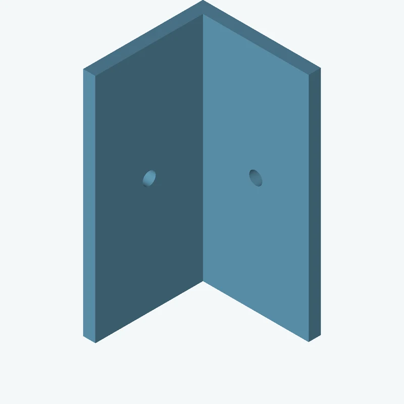 L-bracket: base leg 28.92 mm, vertical leg 29.4 mm, 56.79 mm wide, 3 mm thick; 1 × Ø3.2 mm hole per leg — 3092