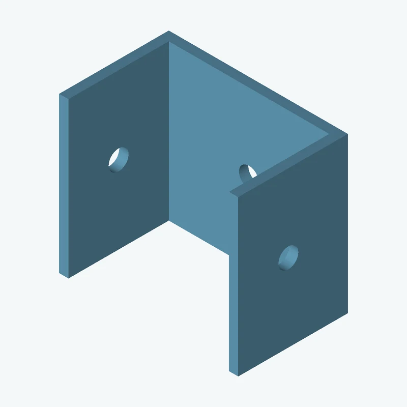 C-channel bracket: base leg 57.67 mm, vertical leg 35.3 mm, 50 mm wide, 3 mm thick; 1 × Ø6.4 mm hole per leg — 3163