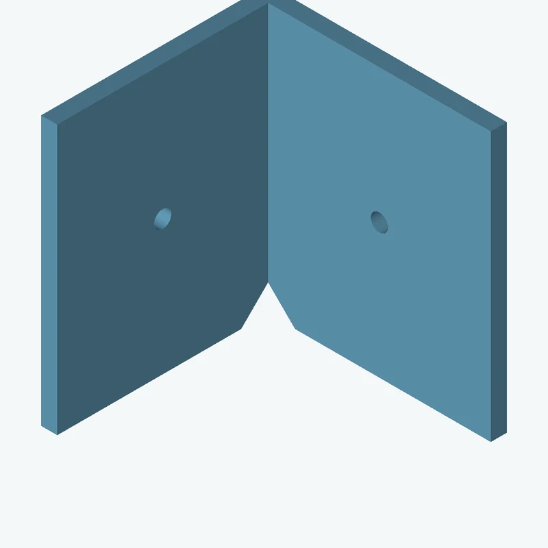 L-bracket: base leg 44.39 mm, vertical leg 42.2 mm, 50 mm wide, 3 mm thick; 1 × Ø3.2 mm hole per leg — 3227