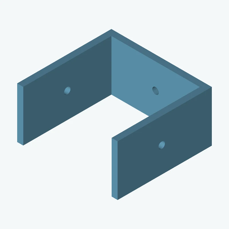 C-channel bracket: base leg 50 mm, vertical leg 46.9 mm, 25.28 mm wide, 3 mm thick; 1 × Ø3.2 mm hole per leg — 3249
