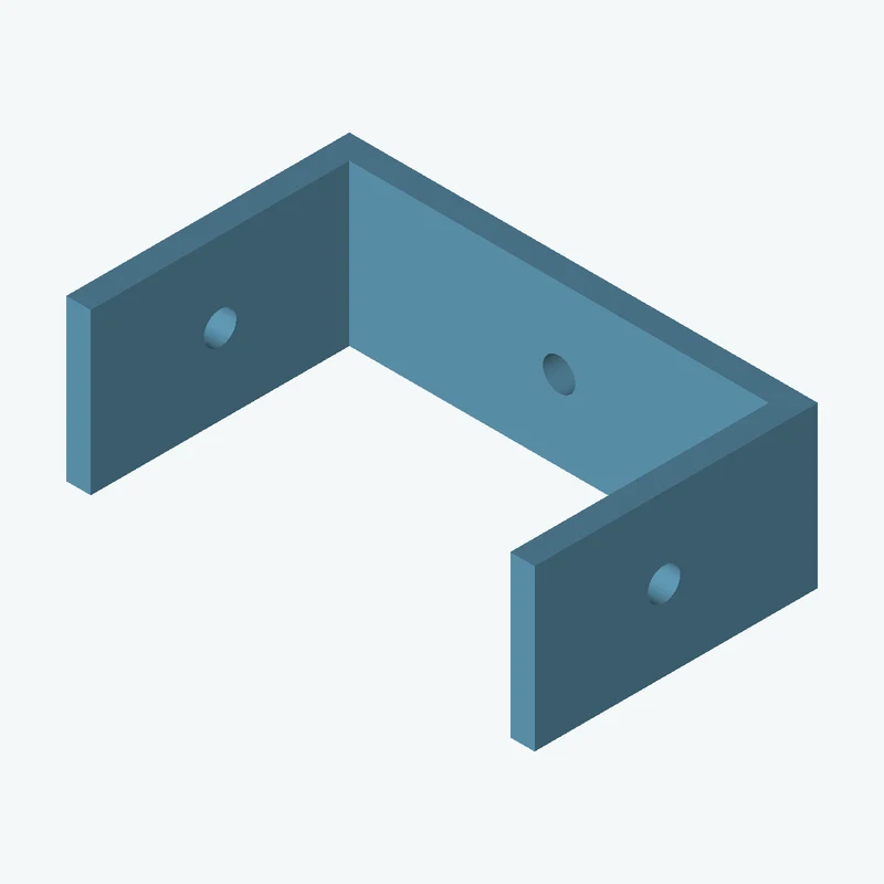 C-channel bracket: base leg 76.59 mm, vertical leg 46.3 mm, 26.25 mm wide, 4 mm thick; 1 × Ø5.3 mm hole per leg — 3258