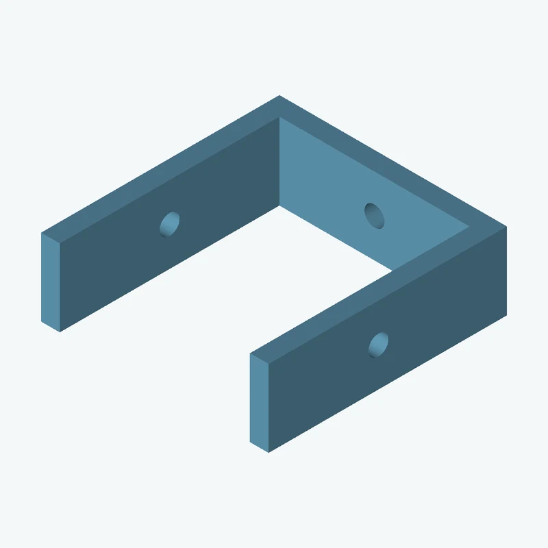 C-channel bracket: base leg 73.13 mm, vertical leg 76.6 mm, 24.76 mm wide, 6 mm thick; 1 × Ø6.4 mm hole per leg — 3313
