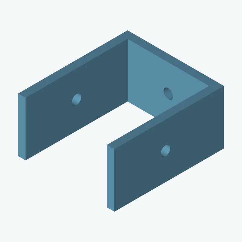 C-channel bracket: base leg 65 mm, vertical leg 73.9 mm, 36.61 mm wide, 5 mm thick; 1 × Ø6.4 mm hole per leg — 3318