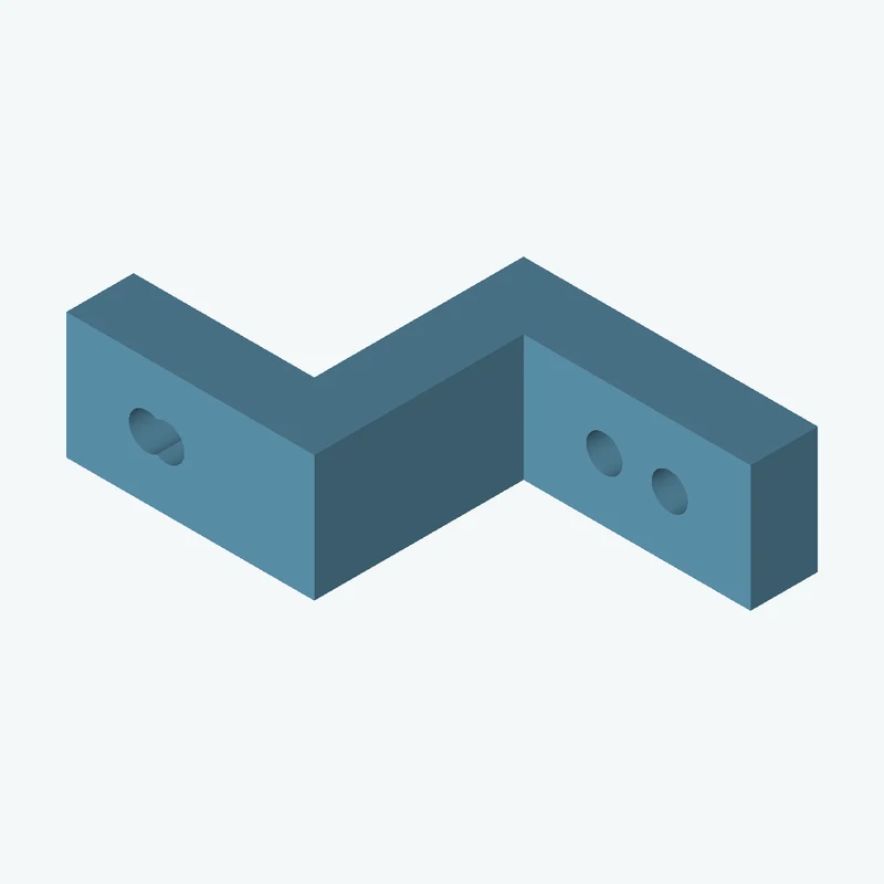 Z-bracket: base leg 35 mm, vertical leg 32.9 mm, top leg 29.5 mm, 15 mm wide, 8 mm thick; 2 × Ø4.3 mm holes per leg; 7.1 mm corner — 3410