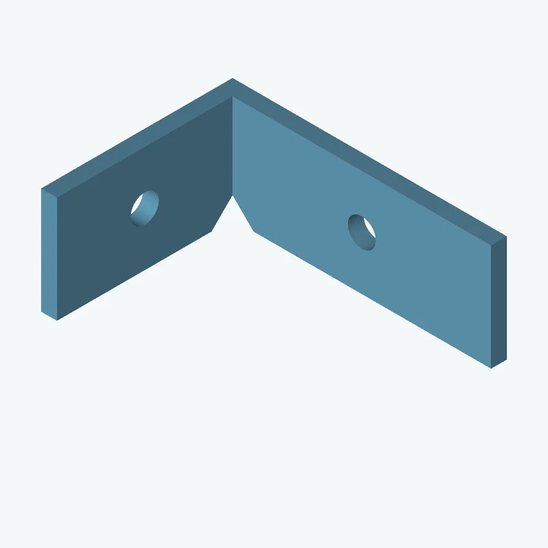 L-bracket: base leg 51.88 mm, vertical leg 36.2 mm, 20.17 mm wide, 3 mm thick; 1 × Ø5.3 mm hole per leg — 3422