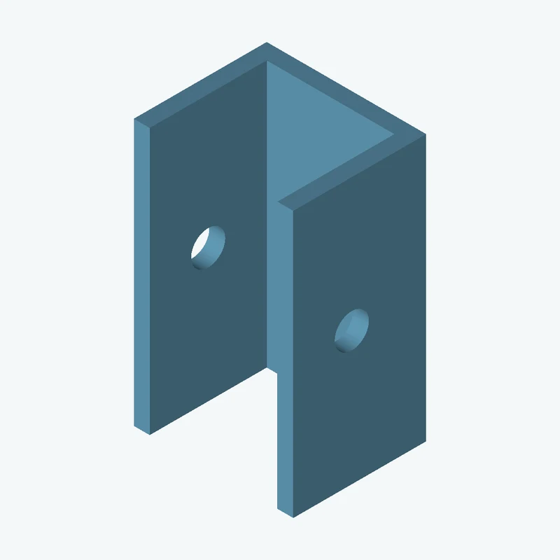 C-channel bracket: base leg 30 mm, vertical leg 25 mm, 50 mm wide, 3 mm thick; 1 × Ø6.4 mm hole per leg — 3464