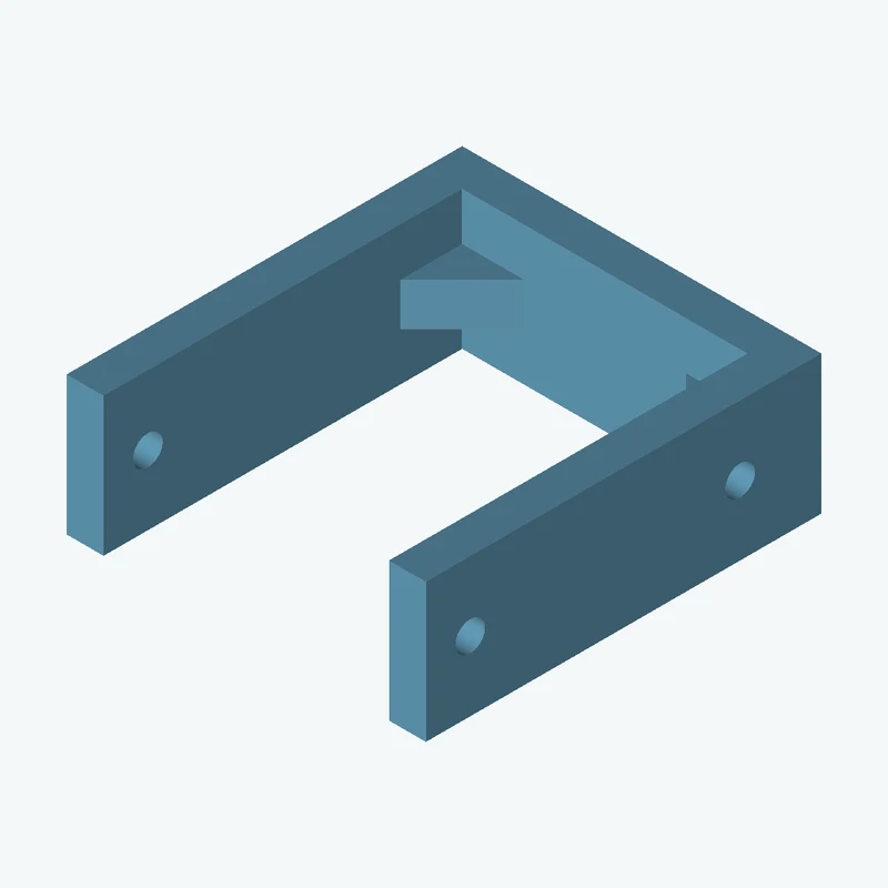 C-channel bracket: base leg 77.76 mm, vertical leg 85.6 mm, 30 mm wide, 8 mm thick; 2 × Ø6.4 mm holes per leg; 9.3 mm corner gusse — 3489