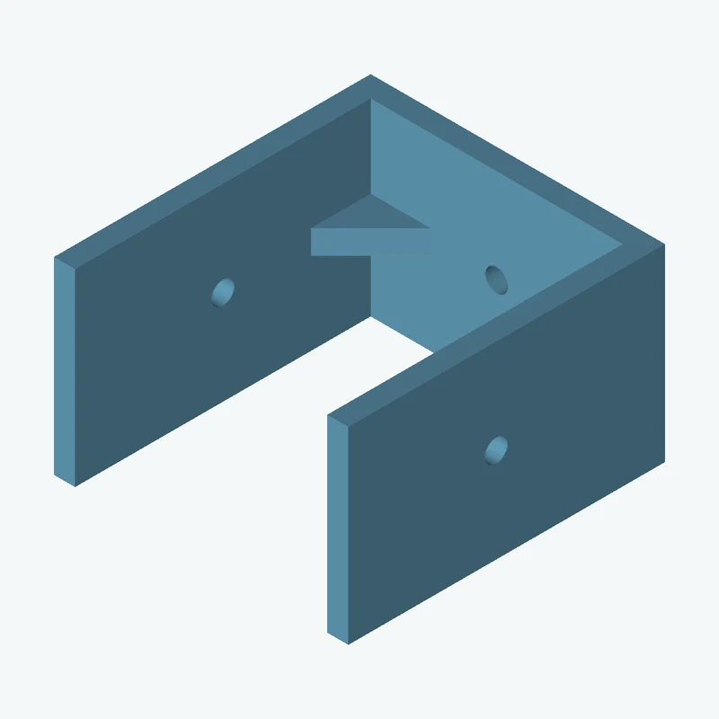 C-channel bracket: base leg 83.66 mm, vertical leg 90 mm, 53.63 mm wide, 6 mm thick; 1 × Ø6.4 mm hole per leg; 6.8 mm corner gusse — 3499