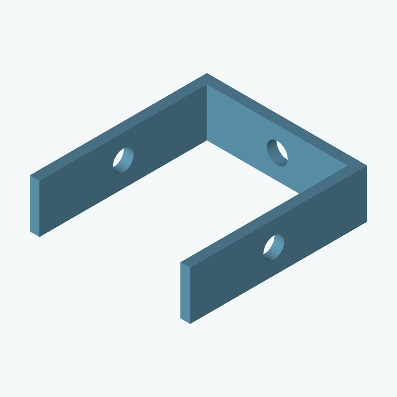 C-channel bracket: base leg 49.52 mm, vertical leg 54.7 mm, 15 mm wide, 3 mm thick; 1 × Ø6.4 mm hole per leg — 3530
