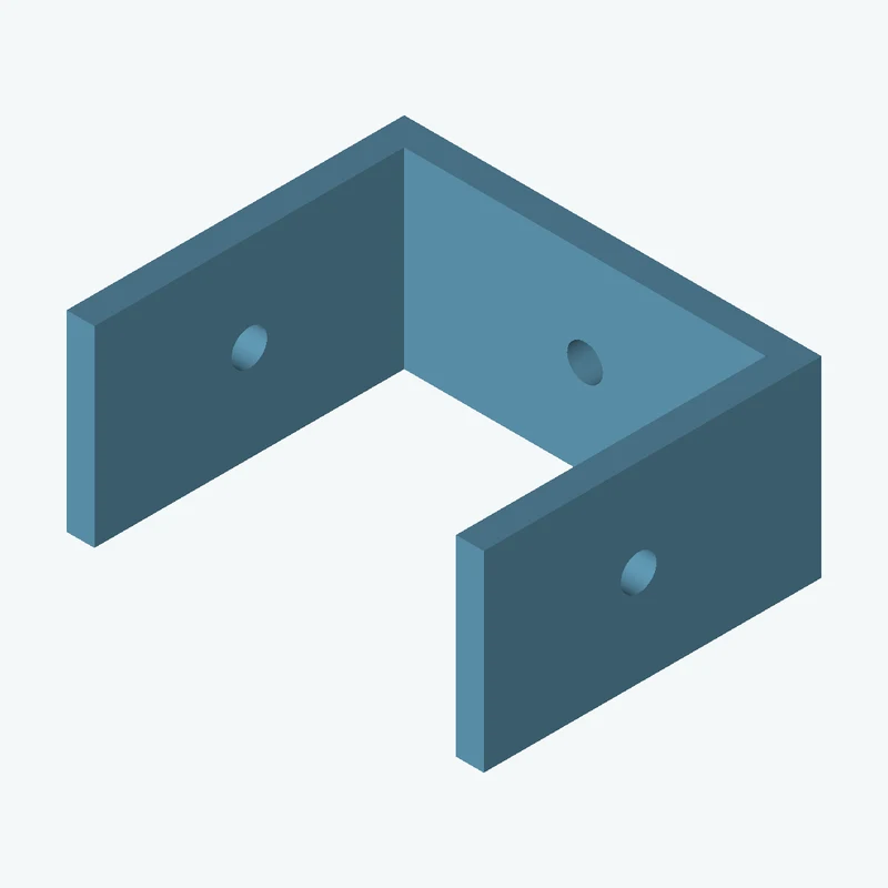 C-channel bracket: base leg 75.01 mm, vertical leg 60.7 mm, 34.53 mm wide, 5 mm thick; 1 × Ø6.4 mm hole per leg — 3571