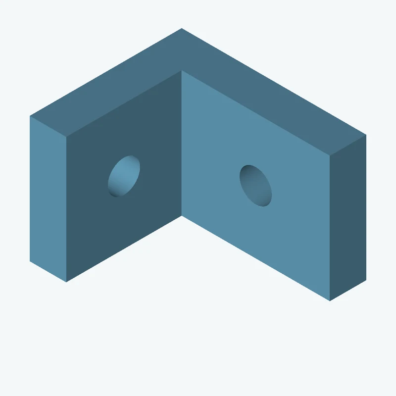 L-bracket: base leg 30.38 mm, vertical leg 25 mm, 20.72 mm wide, 6 mm thick; 1 × Ø5.3 mm hole per leg — 3572
