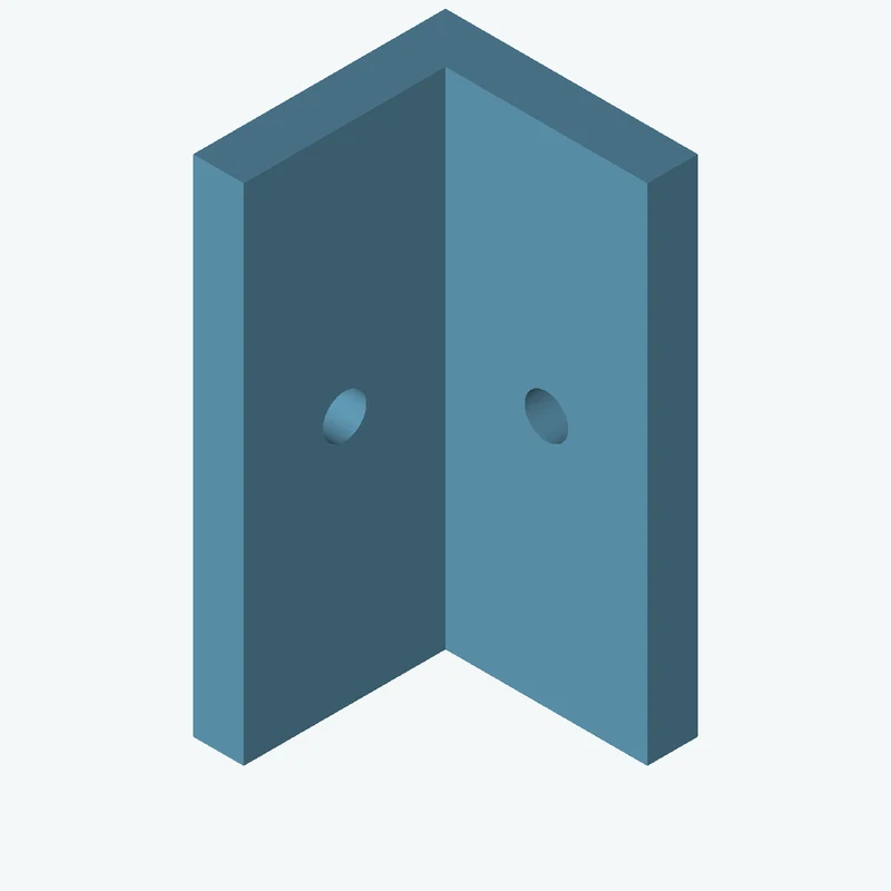L-bracket: base leg 25 mm, vertical leg 25 mm, 50 mm wide, 5 mm thick; 1 × Ø4.3 mm hole per leg — 3606