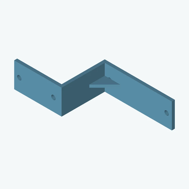Z-bracket: base leg 70 mm, vertical leg 46.1 mm, top leg 47.4 mm, 25 mm wide, 3 mm thick; 2 × Ø4.3 mm holes per leg; 2.8 mm corner — 3676