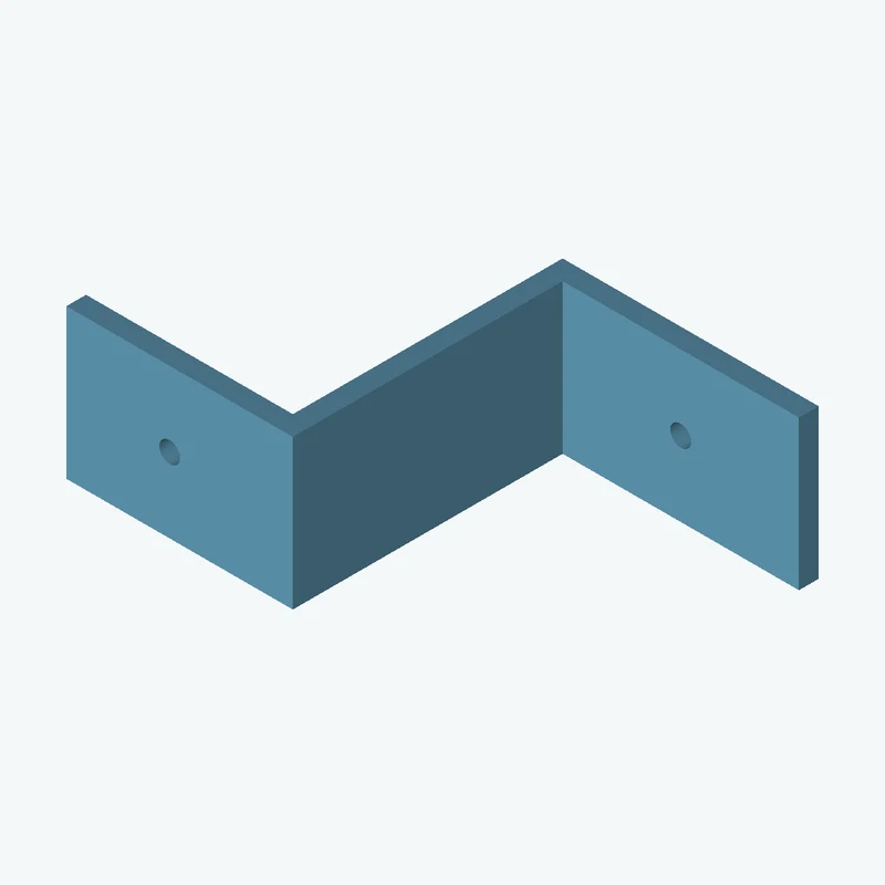 Z-bracket: base leg 65 mm, vertical leg 73.5 mm, top leg 57.5 mm, 37.96 mm wide, 5 mm thick; 1 × Ø5.3 mm hole per leg — 3816