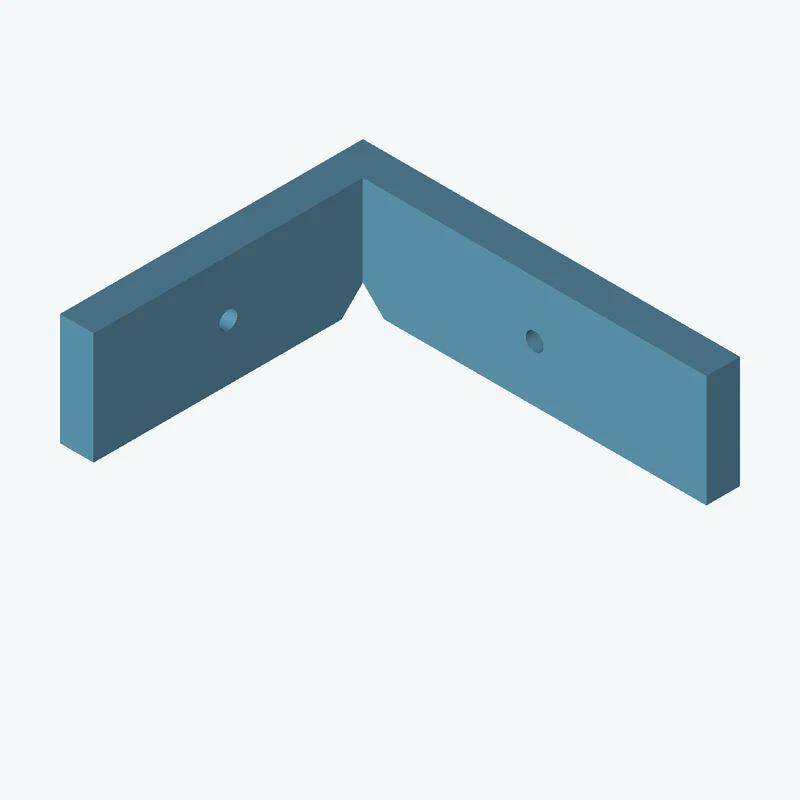 L-bracket: base leg 67.34 mm, vertical leg 54.1 mm, 20 mm wide, 6 mm thick; 1 × Ø3.2 mm hole per leg — 3832