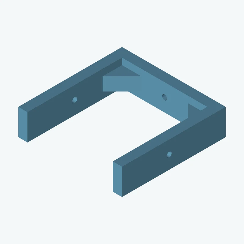 C-channel bracket: base leg 90 mm, vertical leg 90 mm, 22.77 mm wide, 8 mm thick; 1 × Ø4.3 mm hole per leg; 11.5 mm corner gusset — 3846