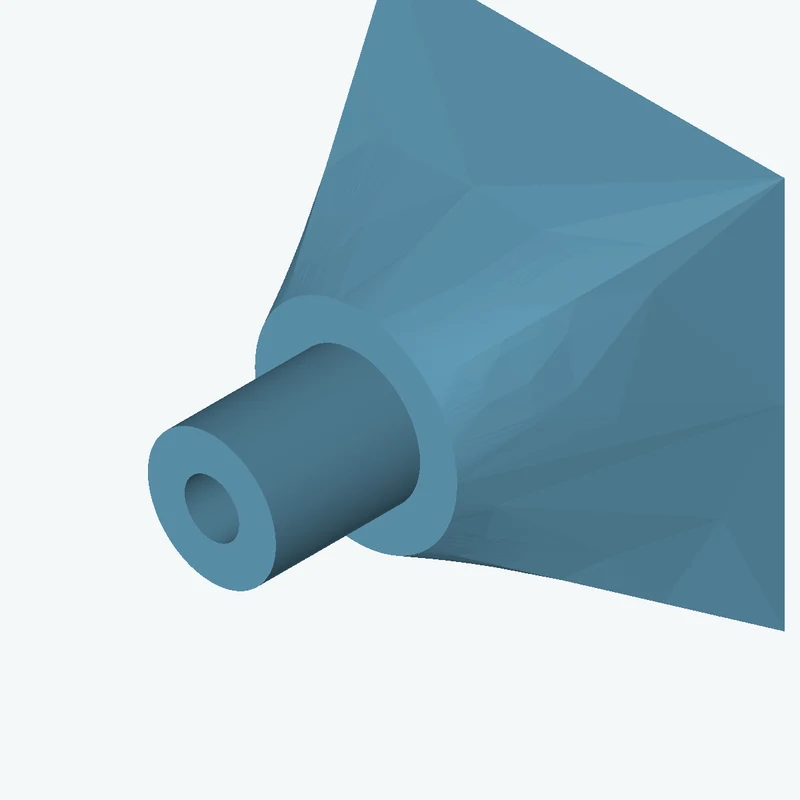 Lofted body through 2 sections: 65.64 × 65.64 mm rectangular section → Ø33.8 mm circular section — 1221