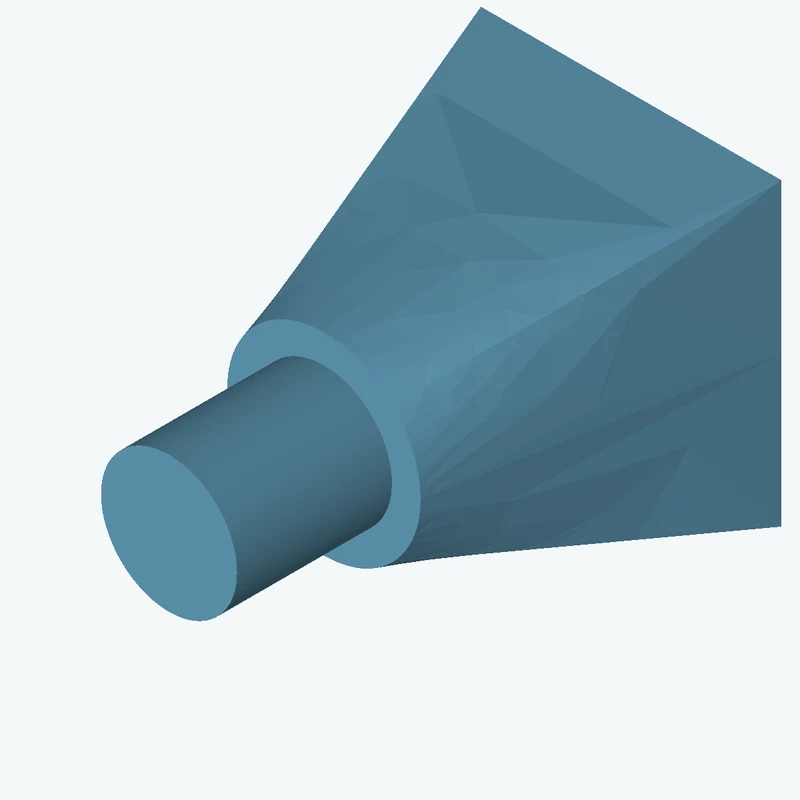 Lofted body through 2 sections: 46.14 × 46.14 mm rectangular section → Ø29.7 mm circular section — 2121