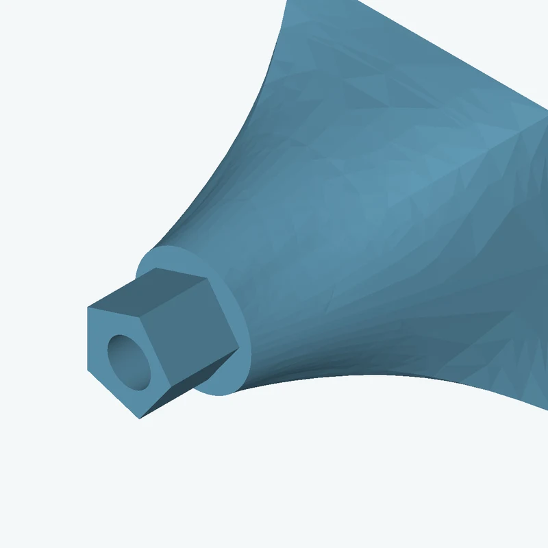 Lofted body through 3 sections: 42.52 × 42.52 mm rectangular section → Ø30.8 mm circular section → Ø19.1 mm circular section — 3372