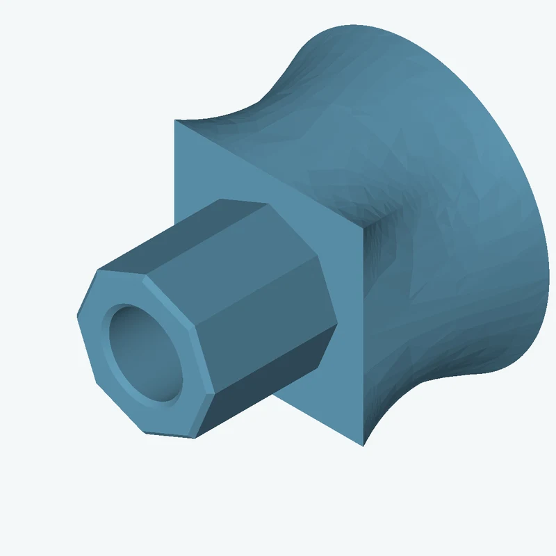 Lofted body through 3 sections: Ø65 mm circular section → Ø55.2 mm circular section → 45.4 × 45.4 mm rectangular section — 3598