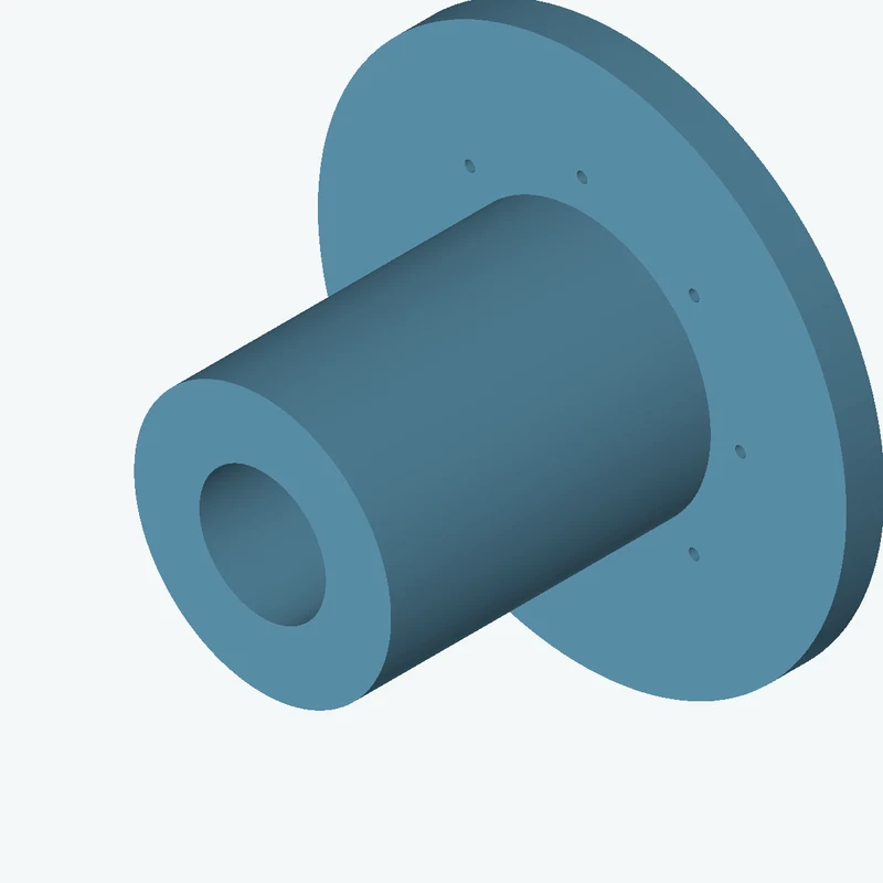 Revolved body, Ø77.2 mm × 107.5 mm tall with Ø38 mm bore, Ø158.8 mm × 11.5 mm flange — 2327