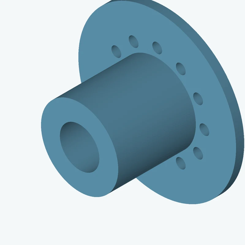 Revolved body, Ø34.04 mm × 37.8 mm tall with Ø17.4 mm bore, Ø69.5 mm × 3.6 mm flange — 2425