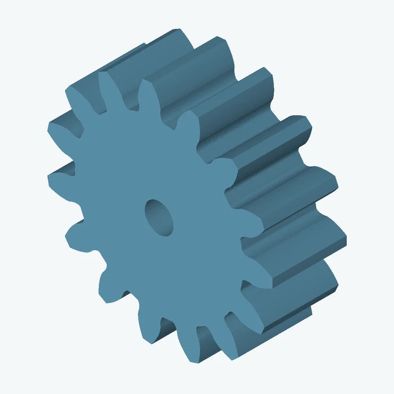 Spur gear, module 2 mm, 15 teeth (pitch Ø30 mm), face width 11.1 mm, Ø4.3 mm bore — 0048