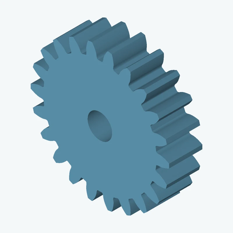 Spur gear, module 1.25 mm, 22 teeth (pitch Ø27.5 mm), face width 7.2 mm, Ø5.3 mm bore — 0082