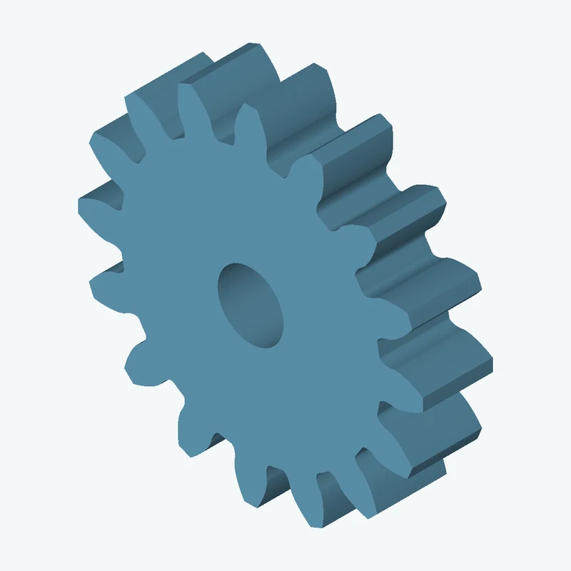 Spur gear, module 5 mm, 16 teeth (pitch Ø80 mm), face width 18.2 mm, Ø17.2 mm bore — 1881