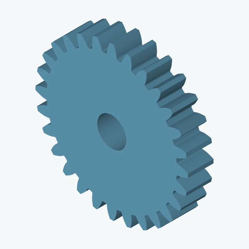 Spur gear, module 1 mm, 28 teeth (pitch Ø28 mm), face width 5 mm, Ø5.7 mm bore — 3424