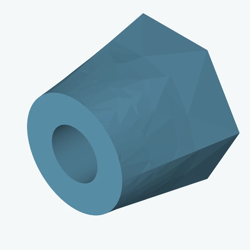 Lofted body through 2 sections: 6-sided polygon section, 34.73 mm across corners → Ø25.7 mm circular section — 0386