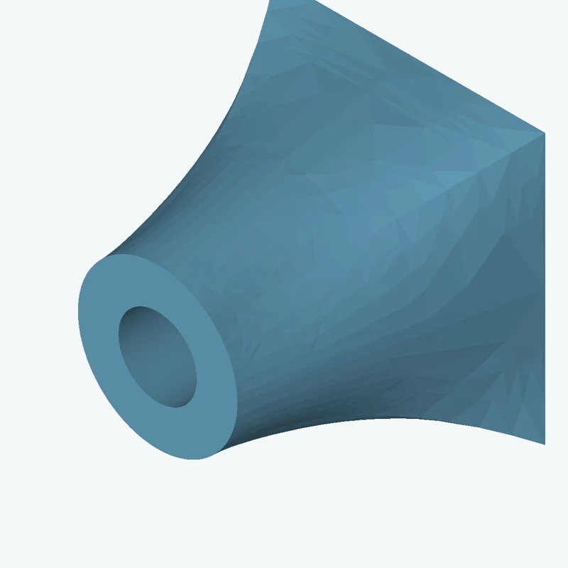 Lofted body through 3 sections: 40 × 40 mm rectangular section → Ø31.8 mm circular section → Ø23.6 mm circular section — 0565